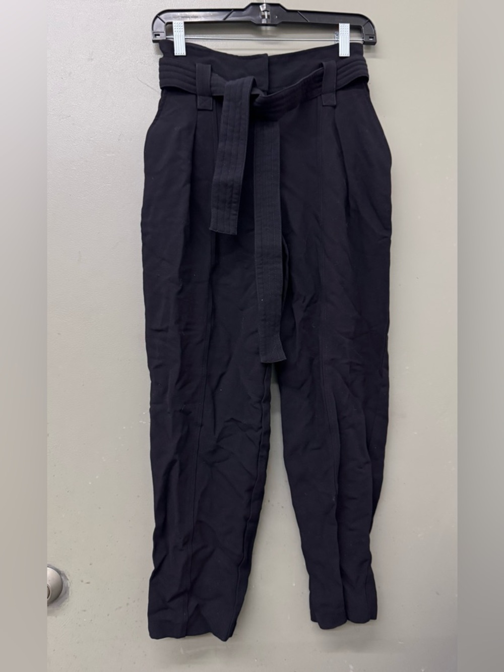 IRO Mason Black Belted Cropped Pants Women Size 34 US 2 High Waisted Designer